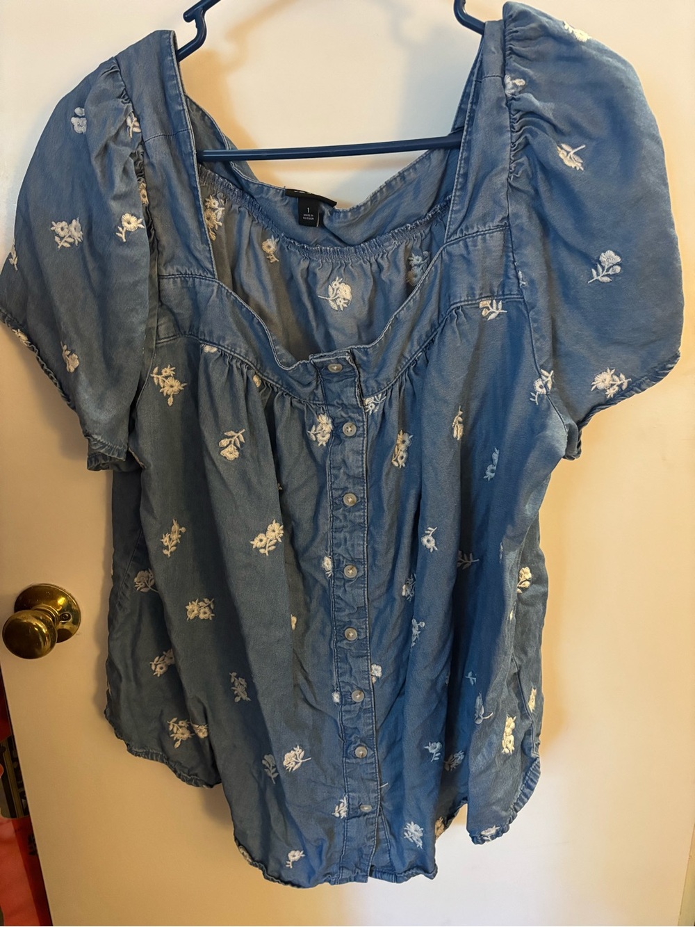 torrid Blue Floral Button-Up Peasant Blouse